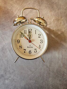 Bulova Caravelle Alarm Clock Silver Tone Roman Numeral Twin Bell